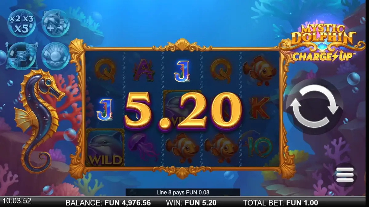 Pemandangan bawah laut yang memukau dalam slot Mystic Dolphin Charge Up